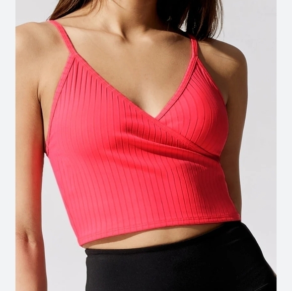 Carbon38 Women's Vertical Ribbed Wrap Tank Red XS New With Tag Athleisure - Picture 1 of 8